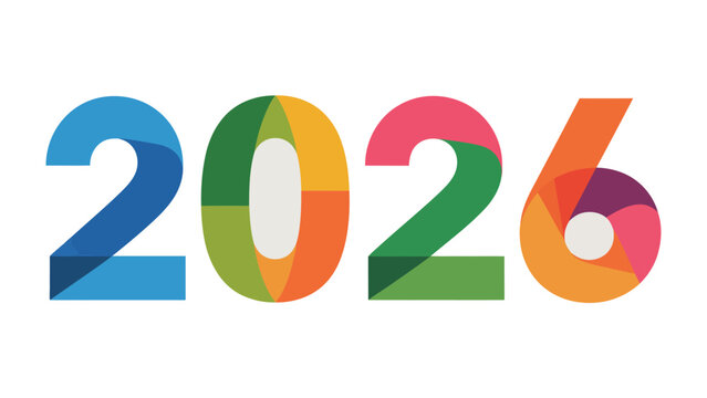 Vibrant 2026: A colorful and modern rendering of the year 2026, depicted in a stylish, eye-catching design, perfect for themes of the future, planning, and vision.