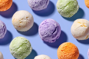Colorful ice cream scoops in a tiled, abstract pattern