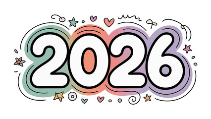 Vision of the Future: The year 2026 is stylized with a cheerful design, representing future ambitions and hopes for a new year, in a bright display of creativity and vision.