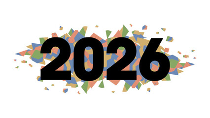 2026 Typography: A vibrant, eye-catching design features the bold numerical representation of the year 2026, set against a backdrop of colorful, abstract shapes.