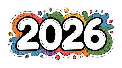2026 Typography: A dynamic and colorful design features the bold typography of the year 2026, creating a visually engaging image that can represent planning, future events and the passing of time.