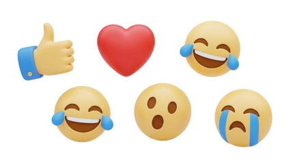 3D icon emoji reaction pack, isolated on white background 