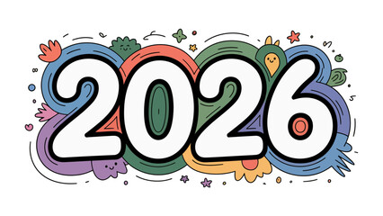 Vibrant 2026: A playful and colorful illustration of the number 2026, ideal for various design uses. 