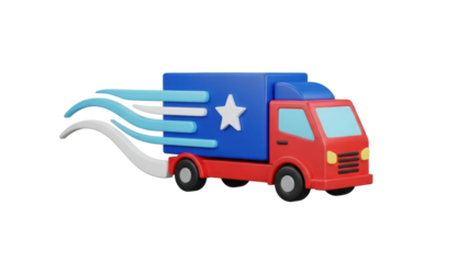 3D icon express delivery truck with fast lines, isolated on white background    