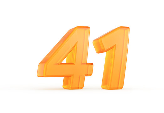 Shiny orange number 41 with smooth reflections and curved edges. 3D illustration.