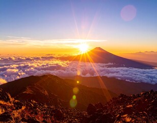 山の上からの景色　風景　朝日　日の出