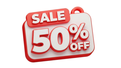 3D icon for sale sign, 50% off, isolated on white background111