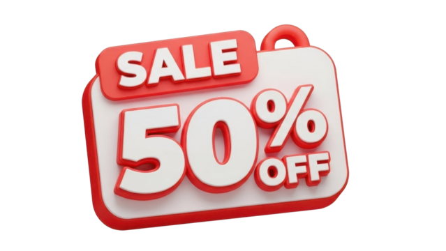 3D icon for sale sign, 50% off, isolated on white background111 - Powered by Adobe