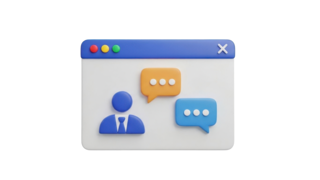 3D icon group chat window, isolated on white background ()