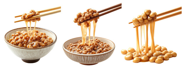 natto with chopsticks isolated on transparent background