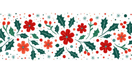  illustration of a festive Christmas decoration featuring floral patterns and colorful sprinkles in a flat design style, with bold lines, vibrant hues of red with png Transparent 