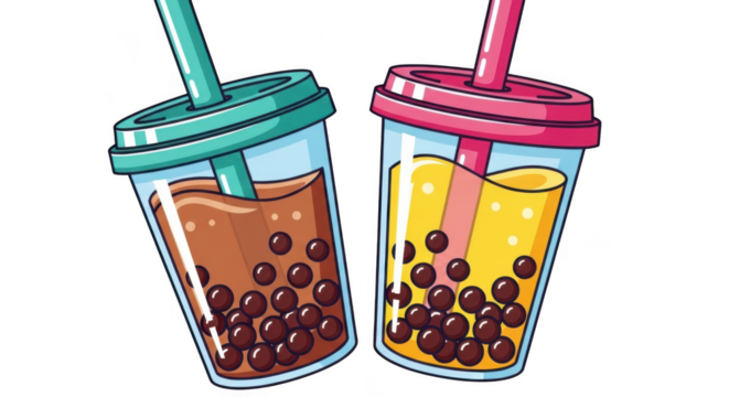 Two delicious bubble tea drinks ready to enjoy with refreshing flavors