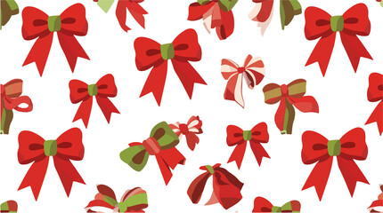 Vector Christmas bow pattern with flat design, featuring vibrant red and green colors, and a minimalist aesthetic, the bows are stylized with clean lines