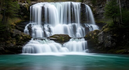Fototapeta premium Majestic multi tiered waterfall cascading into turquoise pool