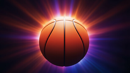 Dynamic basketball illustration with vibrant lighting for sports branding and energetic designs, evoking passion and competition in every shot