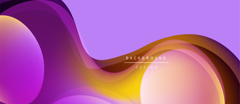 Abstract fluid shapes, vibrant purple, orange hues. Modern design, smooth gradients create dynamic background. Minimalist aesthetic.