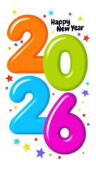 Obraz premium Happy new year 2026 colorful balloons and confetti celebration