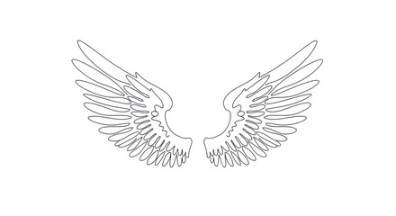 Obraz premium Minimalist Line Drawing of Angel Wings Symmetrical Sketch for Spiritual or Artistic Themes
