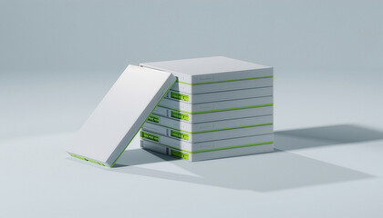Stack of White Boxes with Green Accents in Studio