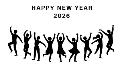 New Year 2026 Celebration: Celebrate the arrival of New Year with joy and togetherness, as silhouettes dance against a backdrop, exuding the festive spirit of 2026.