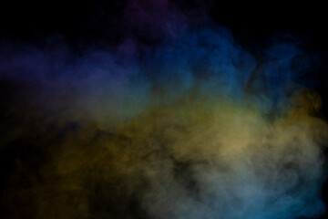 Blue and purple steam on a black background.