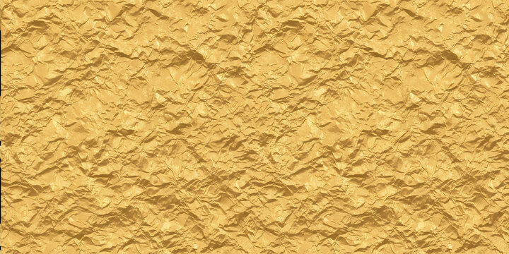Crumpled golden foil texture with realistic metallic shine, seamless pattern style on smooth background. Concept of luxury, wrapping, celebration, and decoration