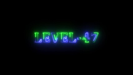 Level -47 blue and green neon bright text font colorful motion animation. Ideal for futuristic game intros animation. Neon level 47 up sing on black background. - Powered by Adobe