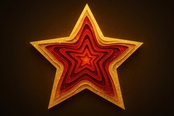 A red star with gold glitter on it
