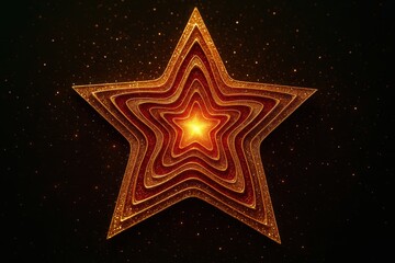 A red star with gold glitter on it