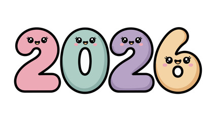 Cheerful 2026: A playful illustration of the year 2026, where each digit is delightfully animated with expressive eyes and a happy demeanor, radiating optimism and anticipation.