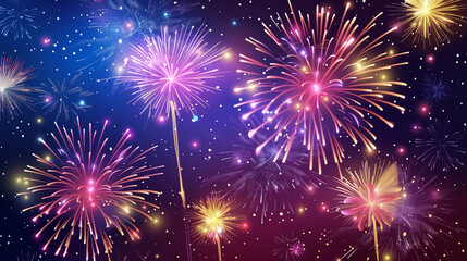 Fototapeta premium Fireworks in the night sky. Fireworks at Night. Stars of the fireworks are on a dark
