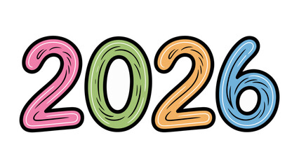 Year 2026: A vibrant and colorful illustration of the year 2026, each number painted in a unique pastel hue, celebrating the dawn of a new year.