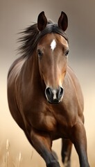 Fototapeta premium Elegant Thoroughbred Horse Portrait Under Dramatic Lighting, Showcasing Strength and Beauty.