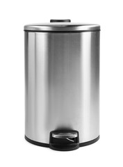 One metal trash bin isolated on white