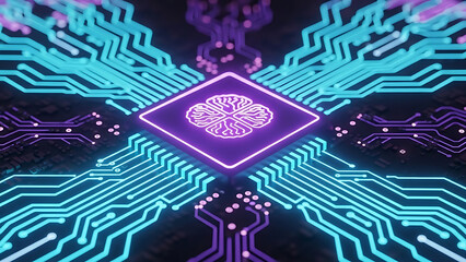 Glowing central processor with digital circuit board connections
