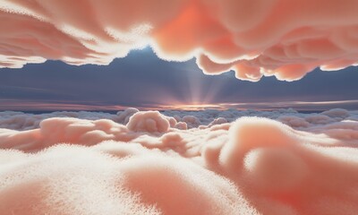 Dreamy pink clouds meet a serene sunset sky, perfect for inspiring hope, peace, and wonder, a stunningly beautiful vista for travel or spiritual themes