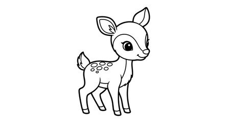 Adorable cartoon fawn outline art: cute deer line drawing for kids activities