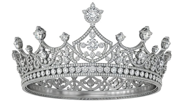 Elegant silver crown adorned with sparkling diamonds a symbol of royalty and prestige perfect for jewelry designs and luxury branding projects on transparent background