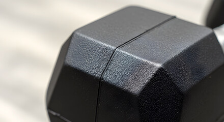 Close up of black dumbbell exercise equipment for strength training
