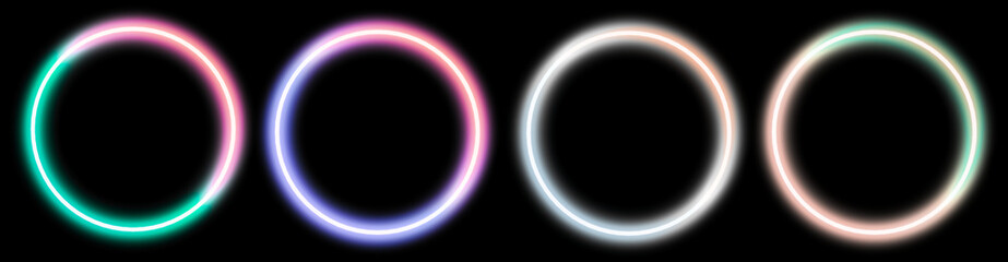 Collection of neon colorful rectangle frame glow light border rounded corners laser beam outline empty transparent background design abstract bright glow edge template effect design png