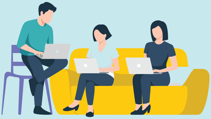 Obraz premium Team of people working together on laptops while sitting indoors 