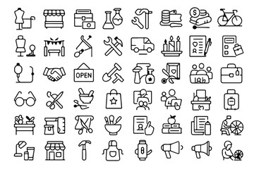 A collection of diverse icon set, depicting various concepts and symbols of business and professional activities.