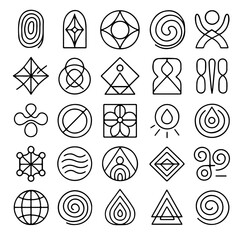 A collection of abstract symbols, signs and line art, perfect for branding design, spiritual, or decorative purposes. Each symbol represents a unique concept.