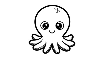 Obraz premium Cute cartoon octopus with smiling face and big eyes in black and white outline