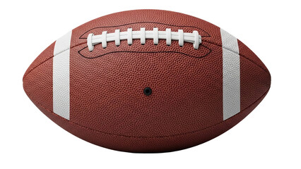 Closeup of a classic brown leather american football with white stripes and laces against a perfect for sports themed designs on transparent background