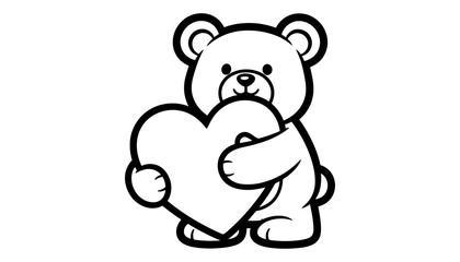 Cute teddy bear holding heart outline design for kids and craft projects