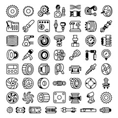 A collection of various mechanical parts and gears in a detailed illustration. The image showcases the complexity of machinery