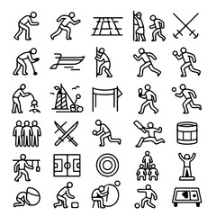 Sports icons depicting diverse activities. The icons are drawn in a simple, minimalist style, creating an appealing aesthetic