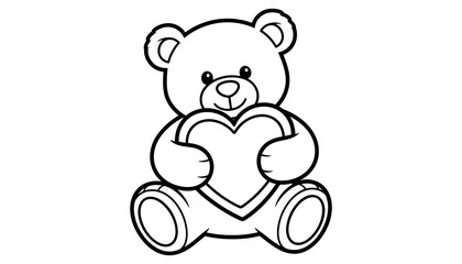 Fototapeta premium Adorable teddy bear holding heart in black and white drawing for kids