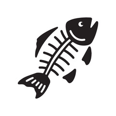 Happy Cartoon Fish Skeleton or Fish Bone Icon with Smiling Face and Fins.